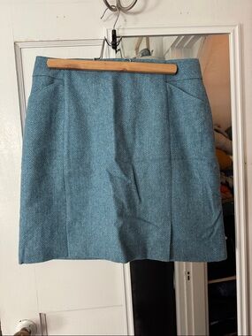 Boden Teal Herringbone Tweed Mini Skirt